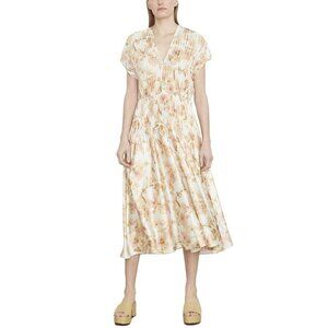Vince Floral Crushed Cap Sleeve V-Neck Dress Womens XS Spring Boho Western Chic